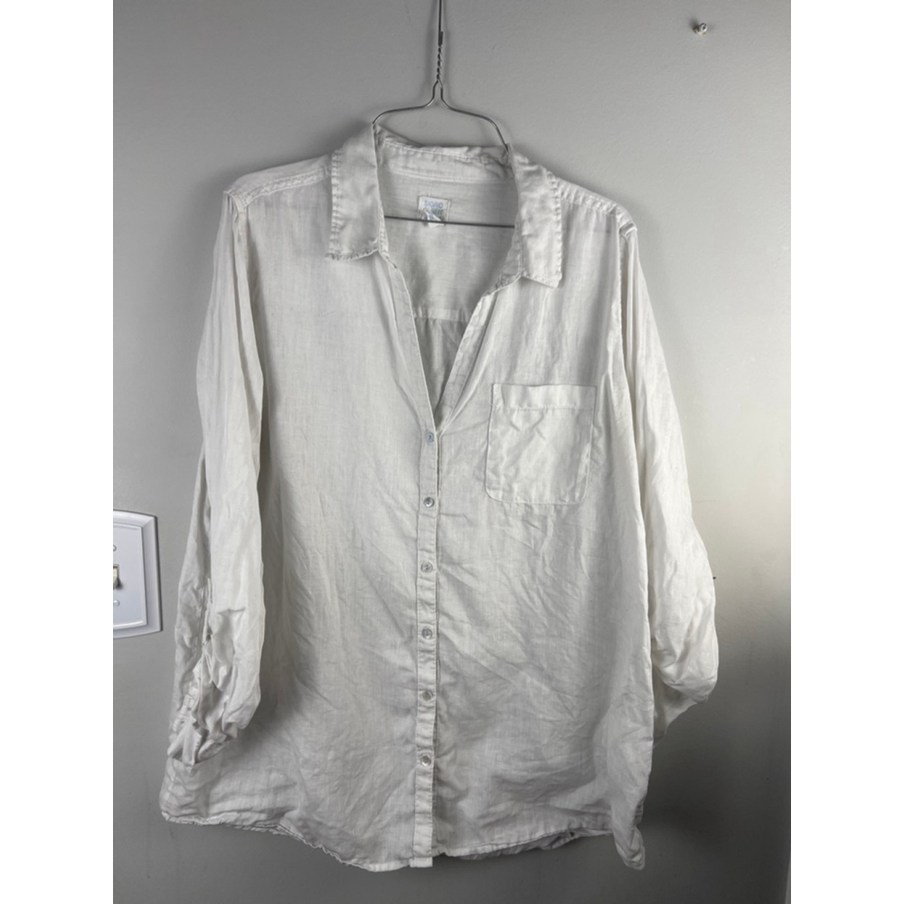 Sigrid Olsen White 100% Linen Button Front Shirt W Large Coastal Minimalist